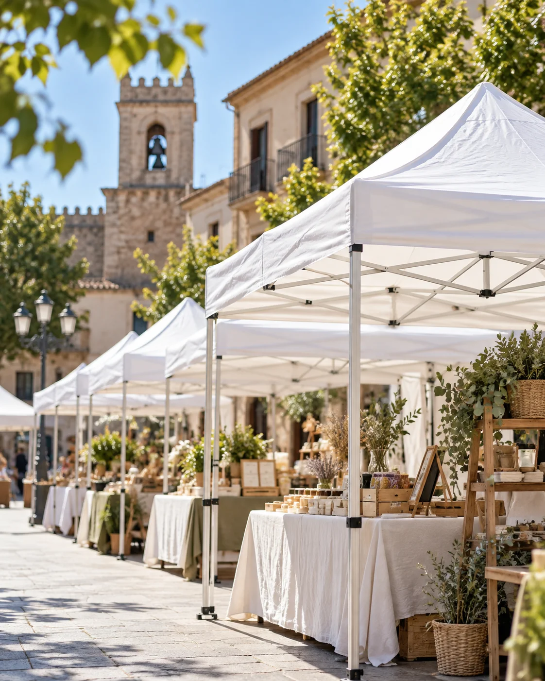 Carpas plegables blancas en una feria